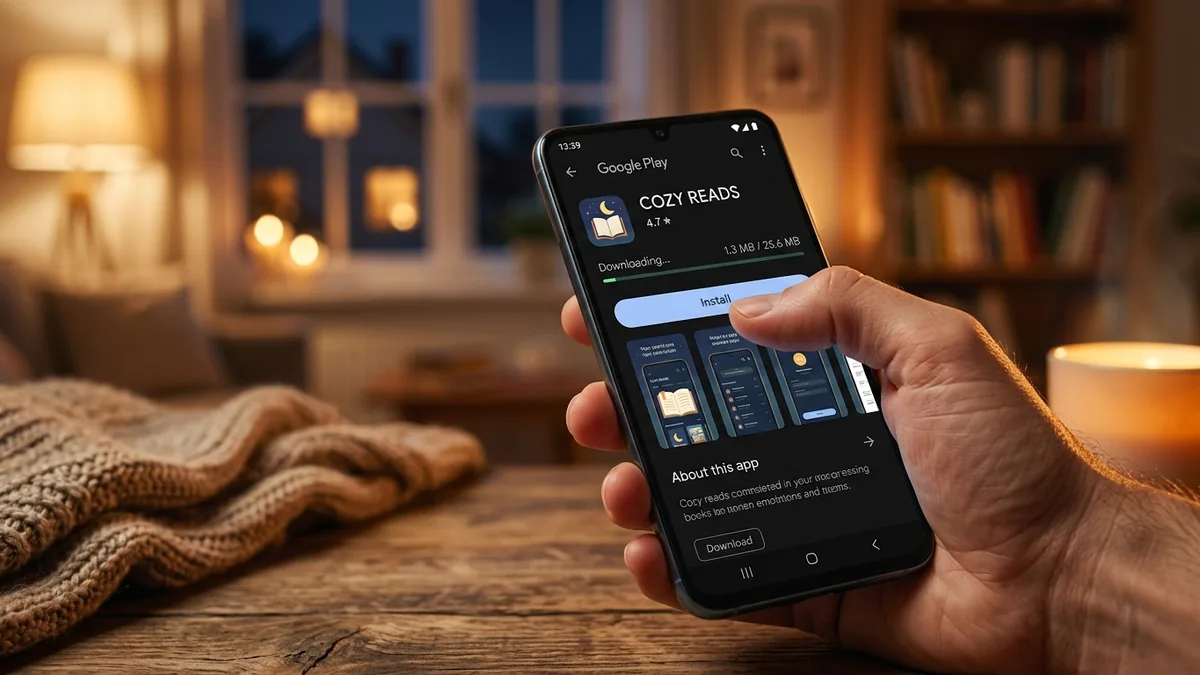 Pulgar tocando el botón de instalar en la ficha de una aplicación dentro de la tienda de apps de un celular Android